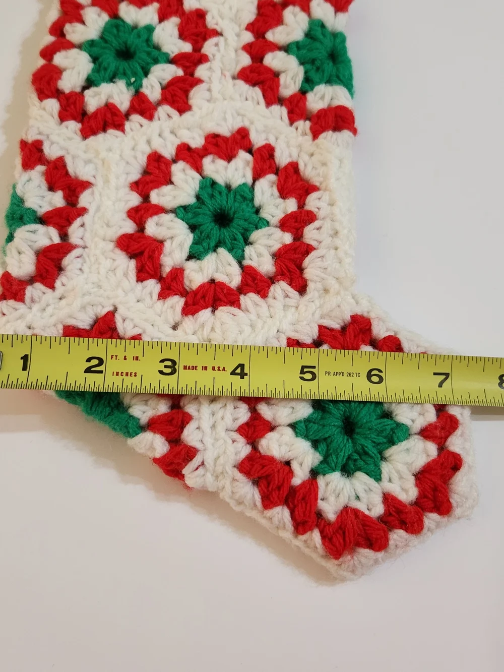 Handmade Crochet Holiday Stocking in White, Red & Green